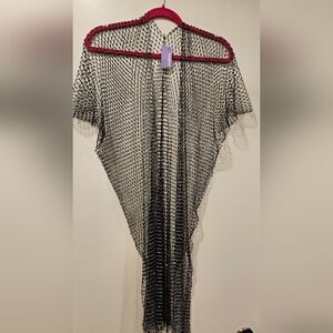 CLAIRE'S MESH WOVEN RHINESTONES BLACK SHEER KIMONO VEST SHAWL ONE SIZE NWT